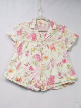 Lauren Ralph Lauren Pajama Set Women M Woven Cotton Shorts Floral Cottage Core